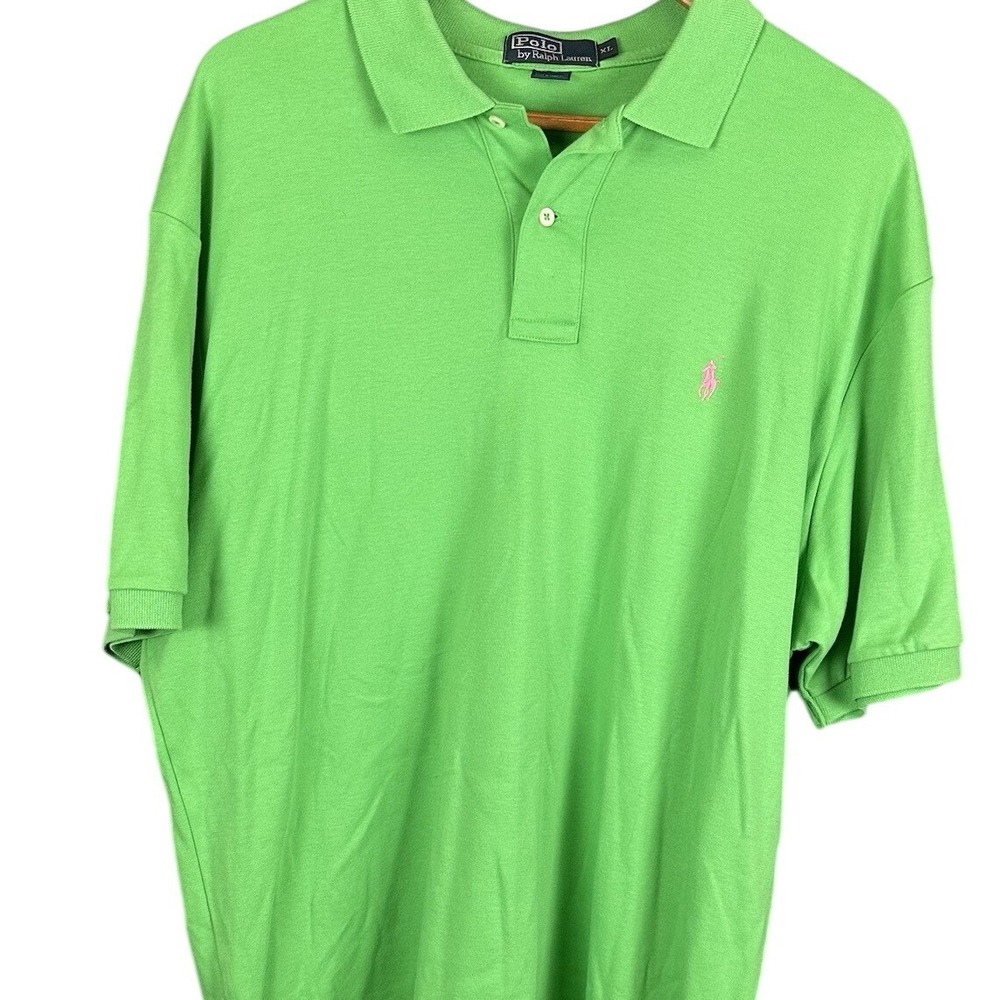 Polo Ralph Lauren Mens XL Lime Green Pink Pony Short Sleeve Pique Polo Shirt